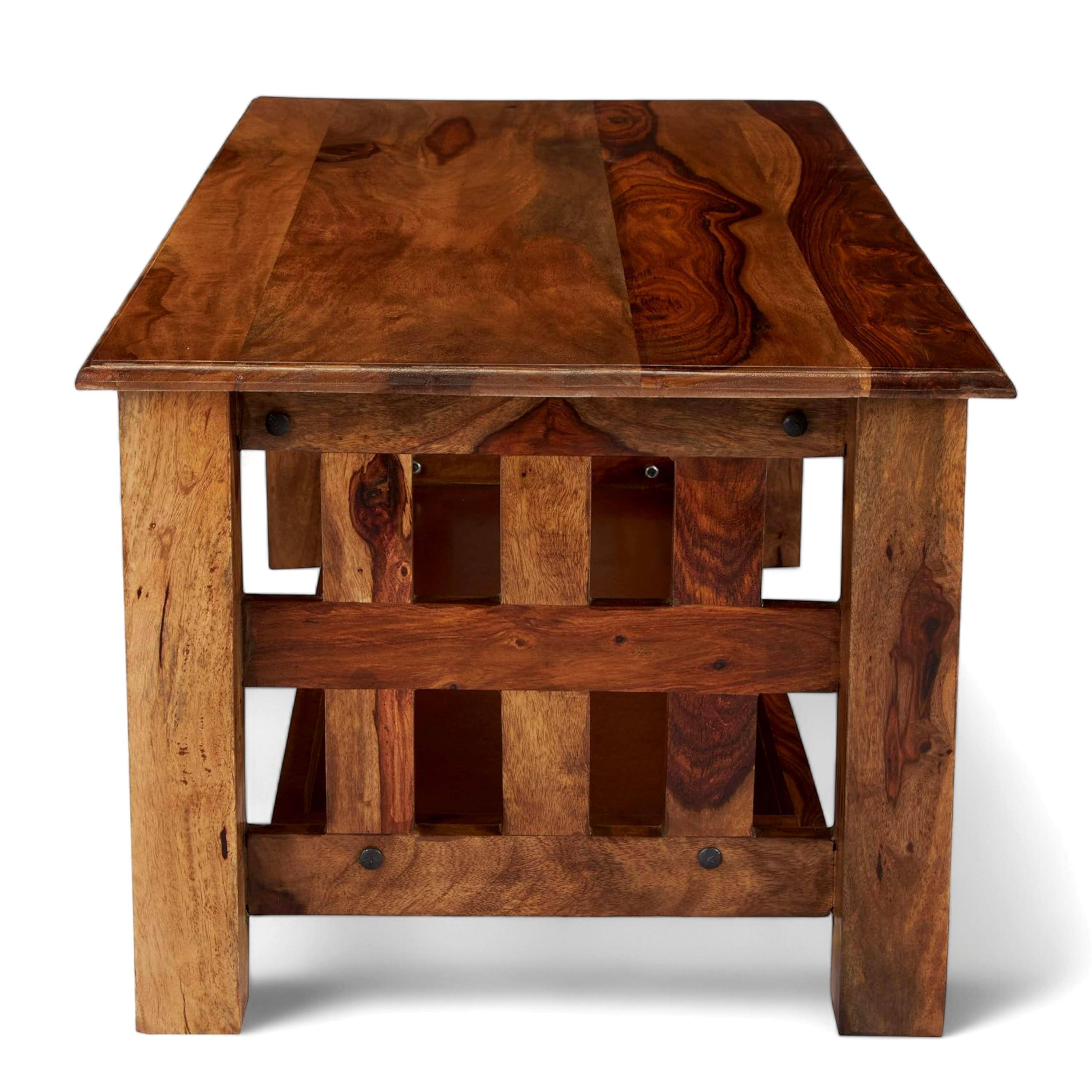 Blairs Sheesham Wood Accent Rectangle Coffee Table In Natural Teak Finish