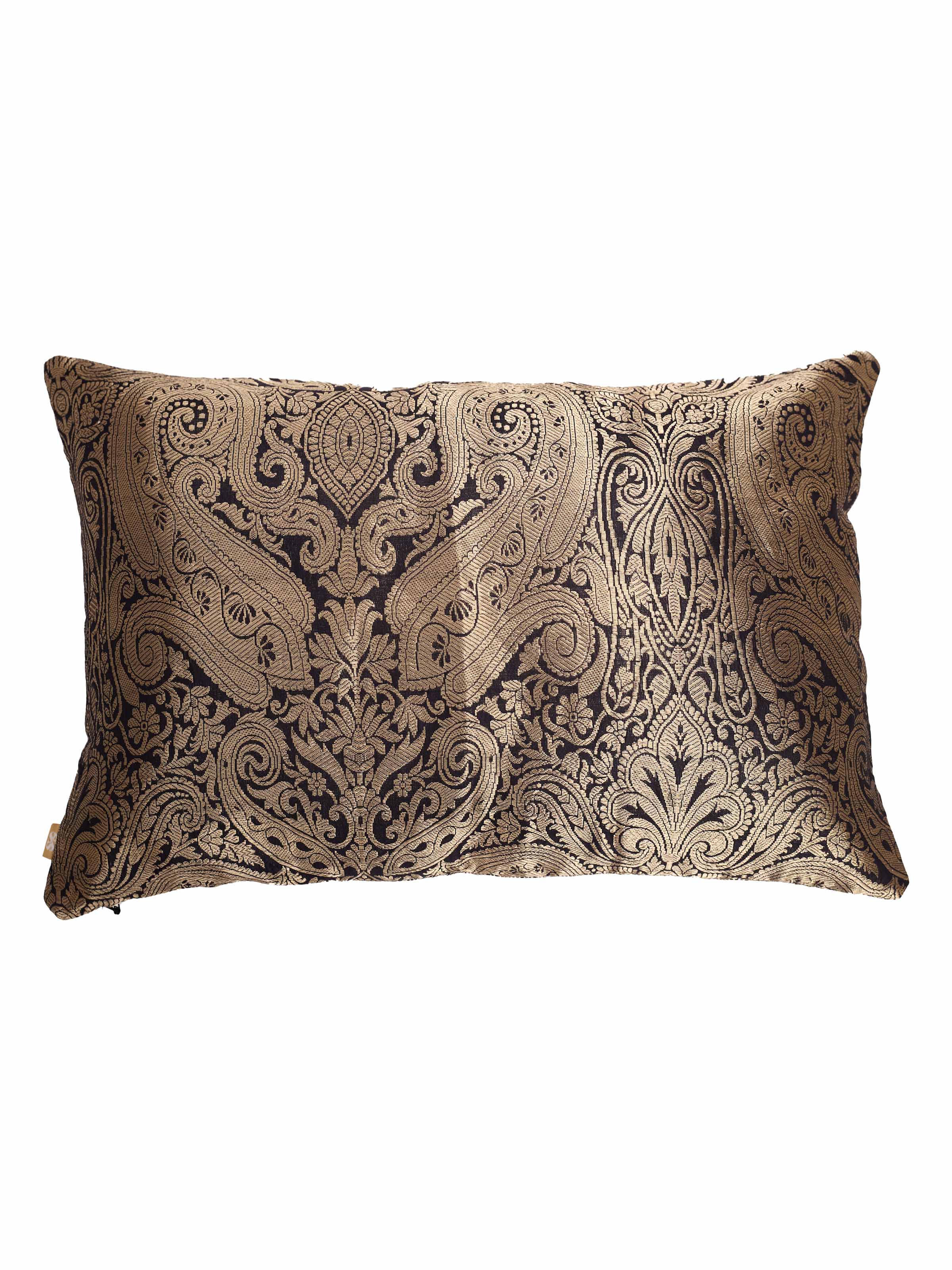 Awadh Damask Black Banarasi Handloom Silk Cushion Cover