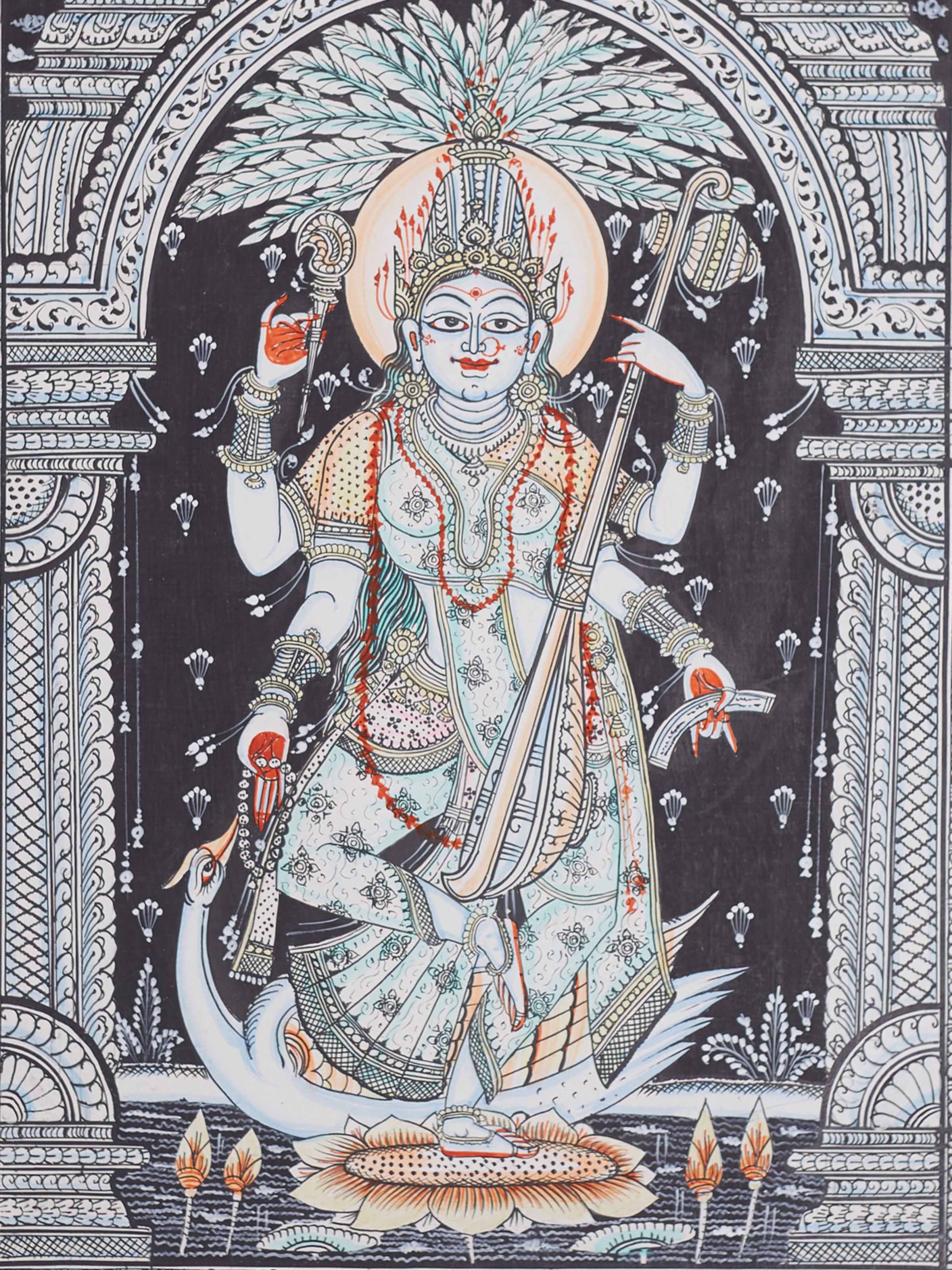 Saraswati Canvas Patachitra Painting