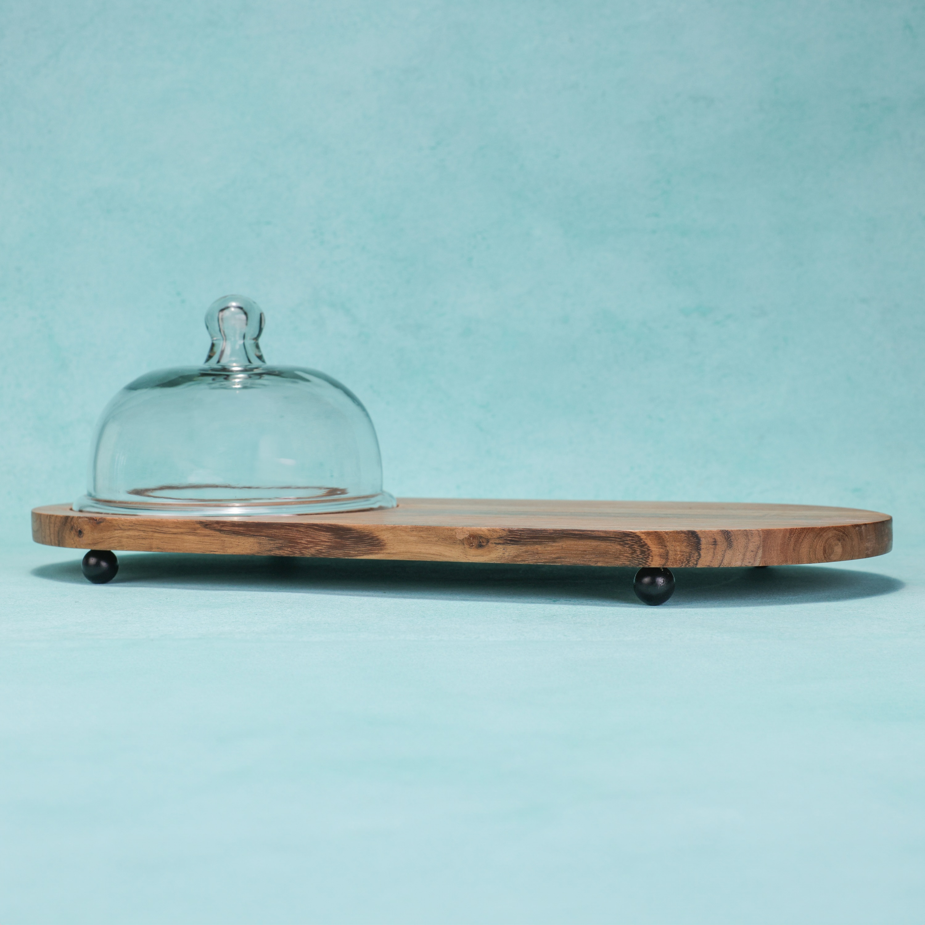 Ireka Homes Dome n Dime Acacia Wood Cake Stand with Glass Dome - Ireka Homes