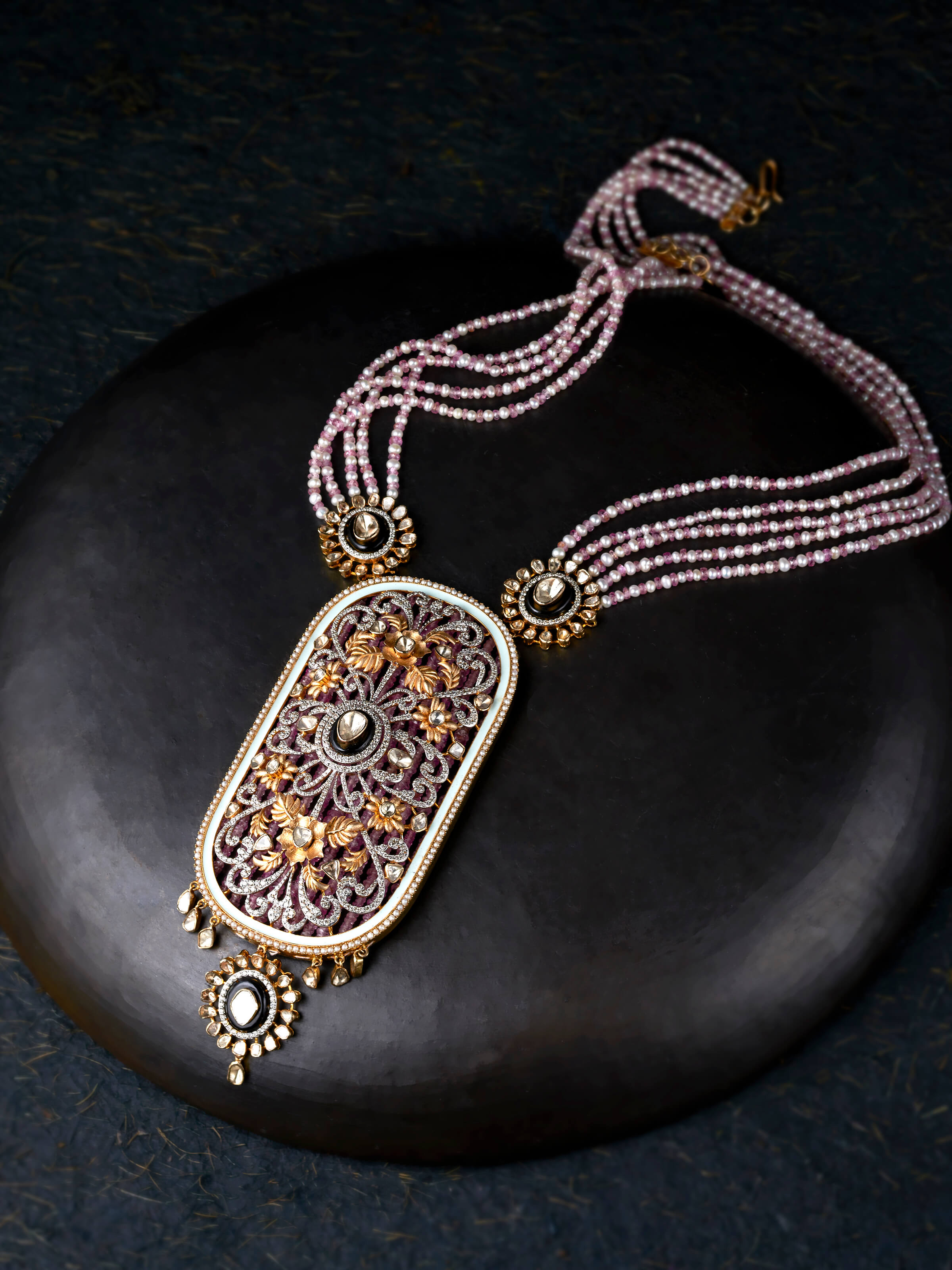 Open Setting 14 Karat Gold Long Necklace