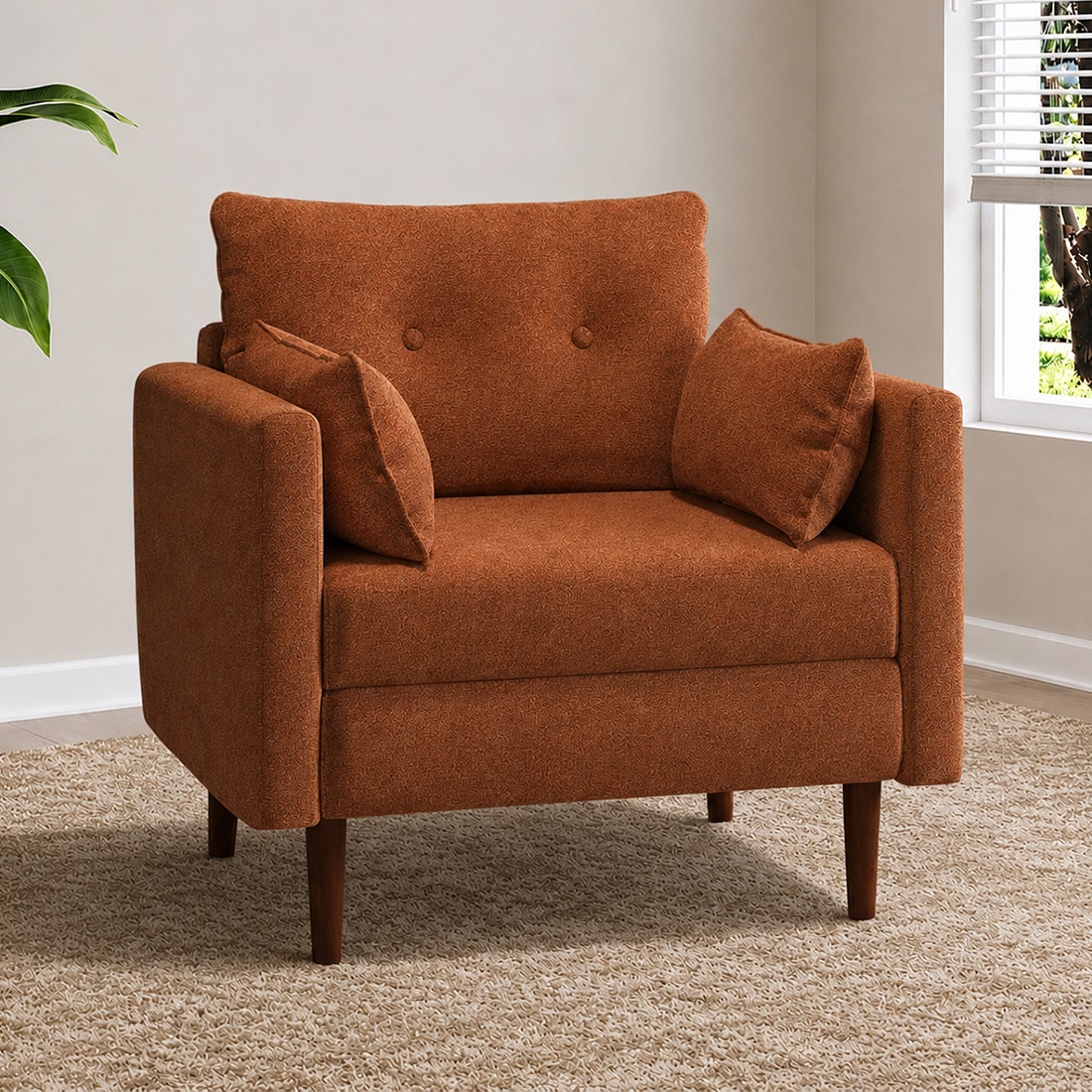 Arihana Boucle Fabric Arm Chair in Orange Colour - KURSIWALLAH