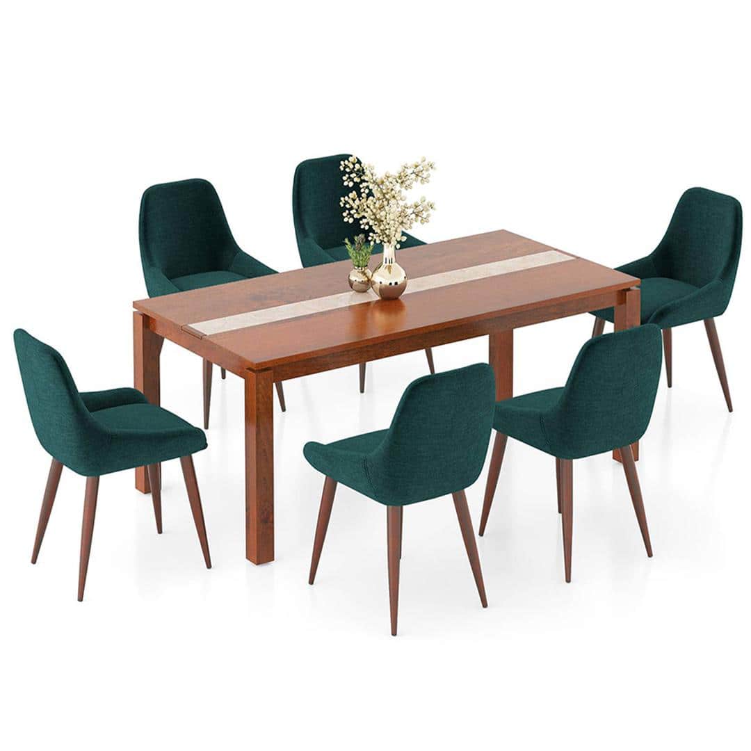 Atlas Crest Solid Wood 6 Seater Dining Table with 6 Rickman Lounge Chair