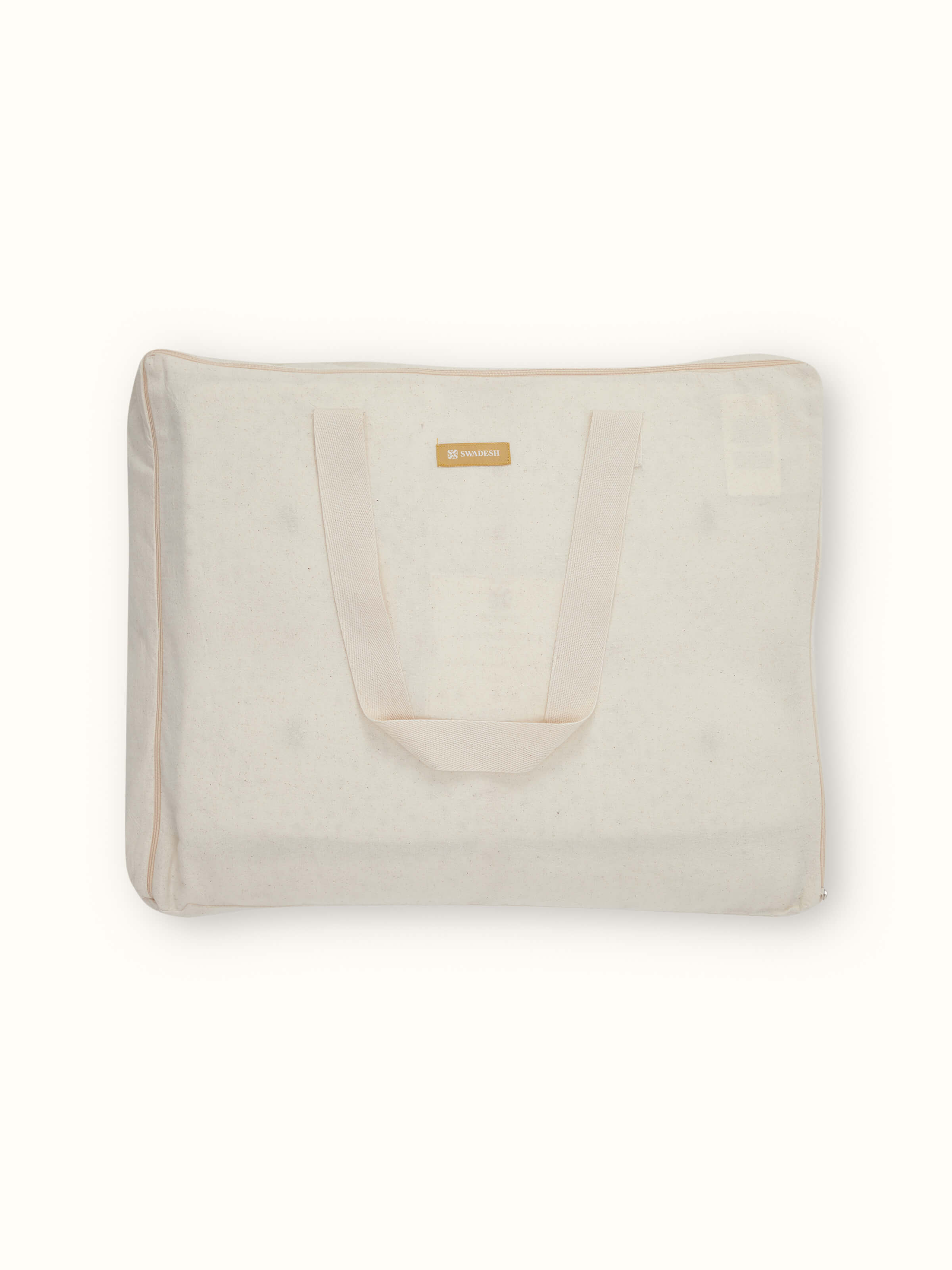 Nihar ivory diamond geo cotton razai embroidered double bedspread set (3 pcs) folded to highlight the fabric texture and embroidery.