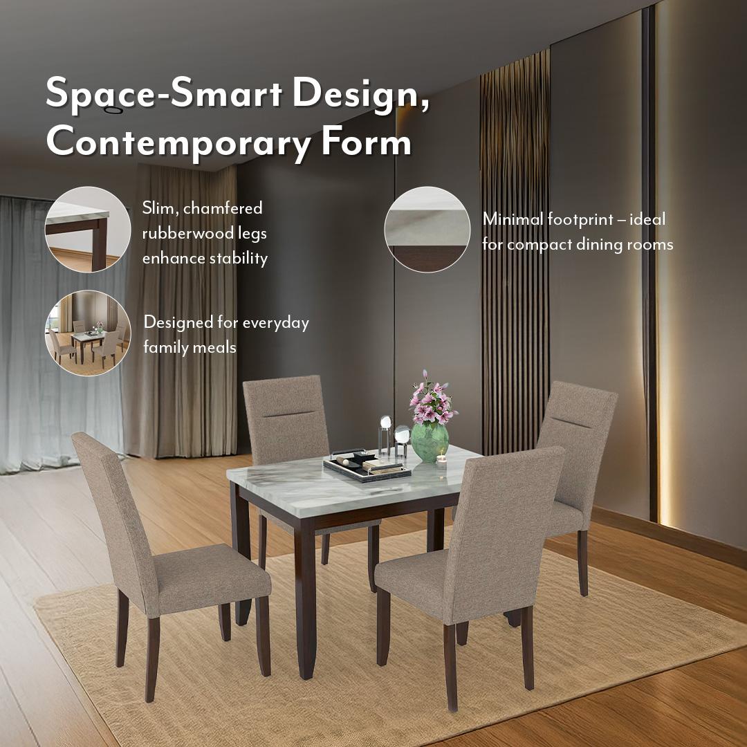 Matteo Stone 4 Seater Dining Table In Dark Walnut Finish