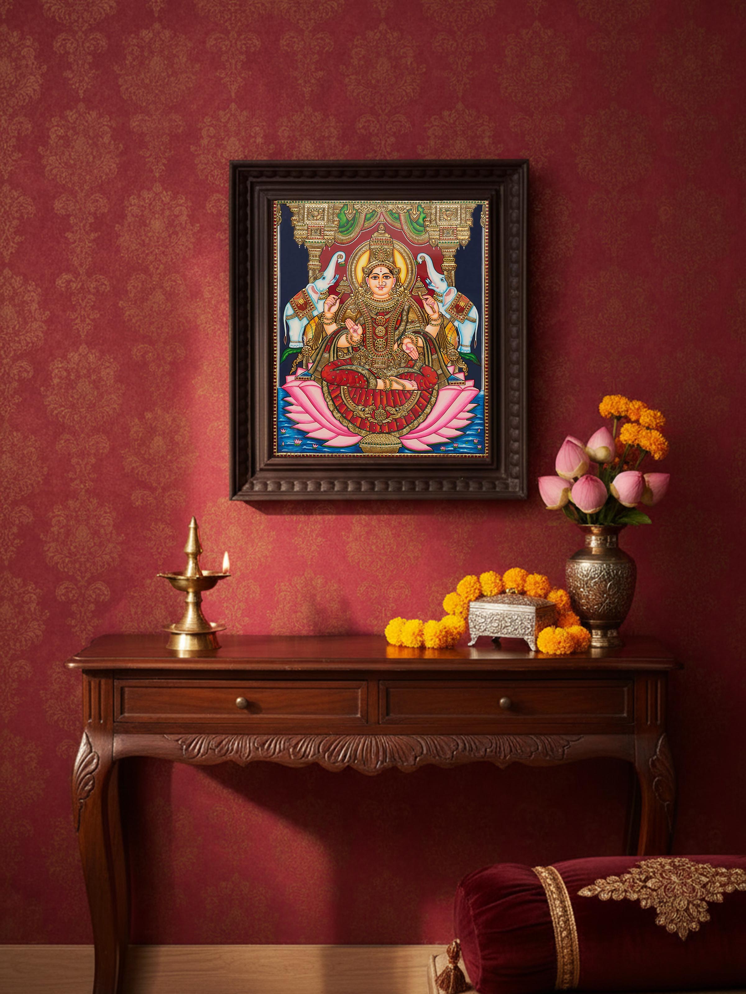 Lakshmi Thanjavur Teak Wood Painting
