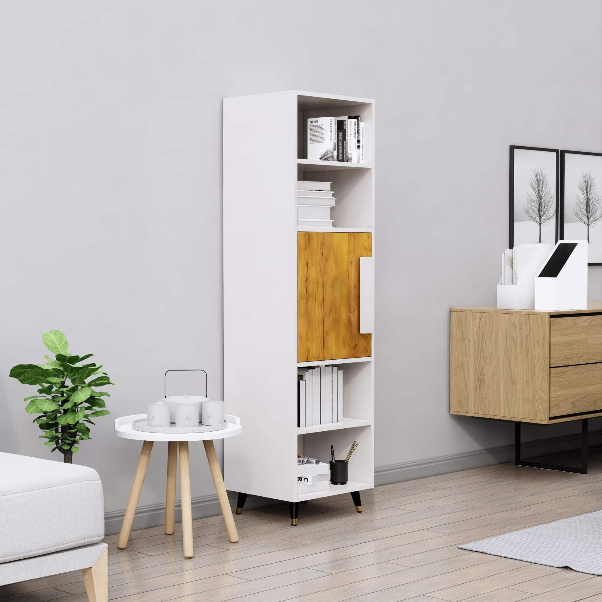 Hexa Engineered Wood Bookshelf Multipurpose Storage Rack in Frosty White and Giant Wood Colour - HexaRed
