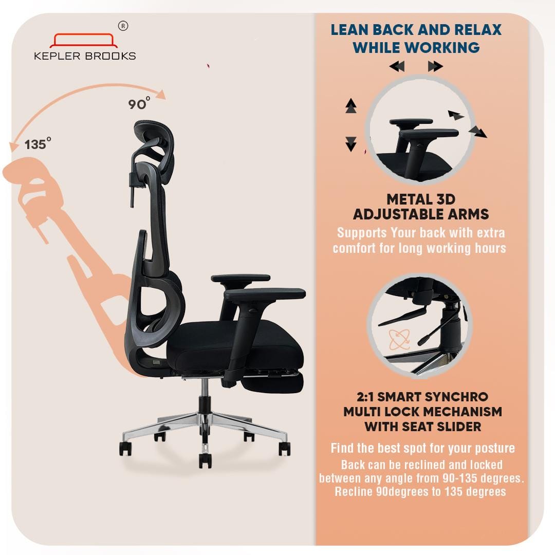 Imperia Pro Ergonomic High Back Study Chair with Headrest in Black Colour