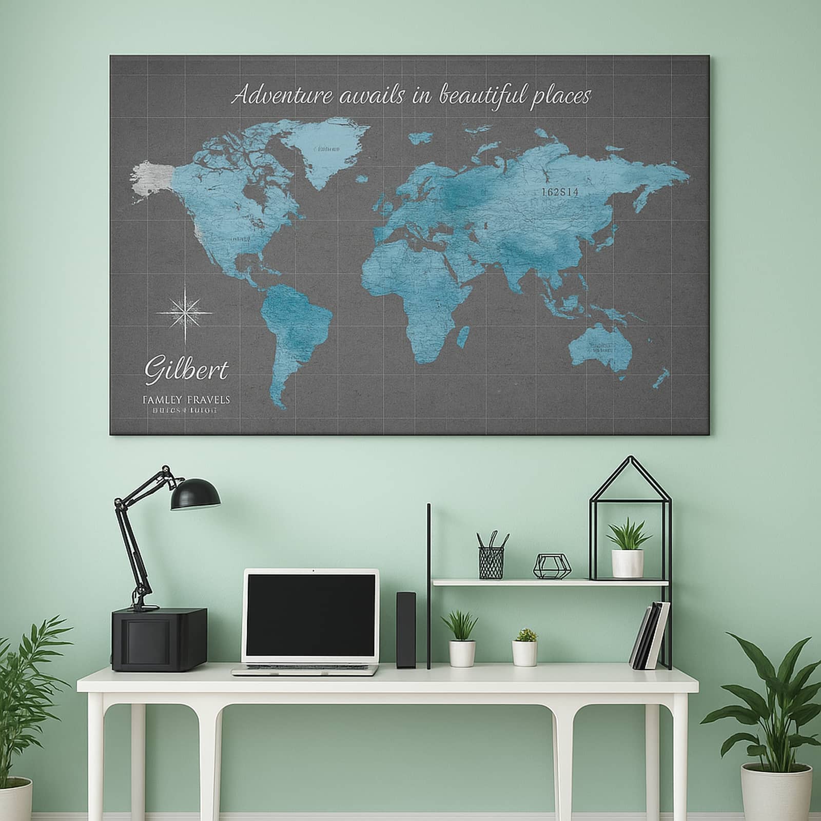 Truss Grey Blue World Map Printed Framed Canvas Wall Canvas Wall Prints Set of 2 Multicolor Matte