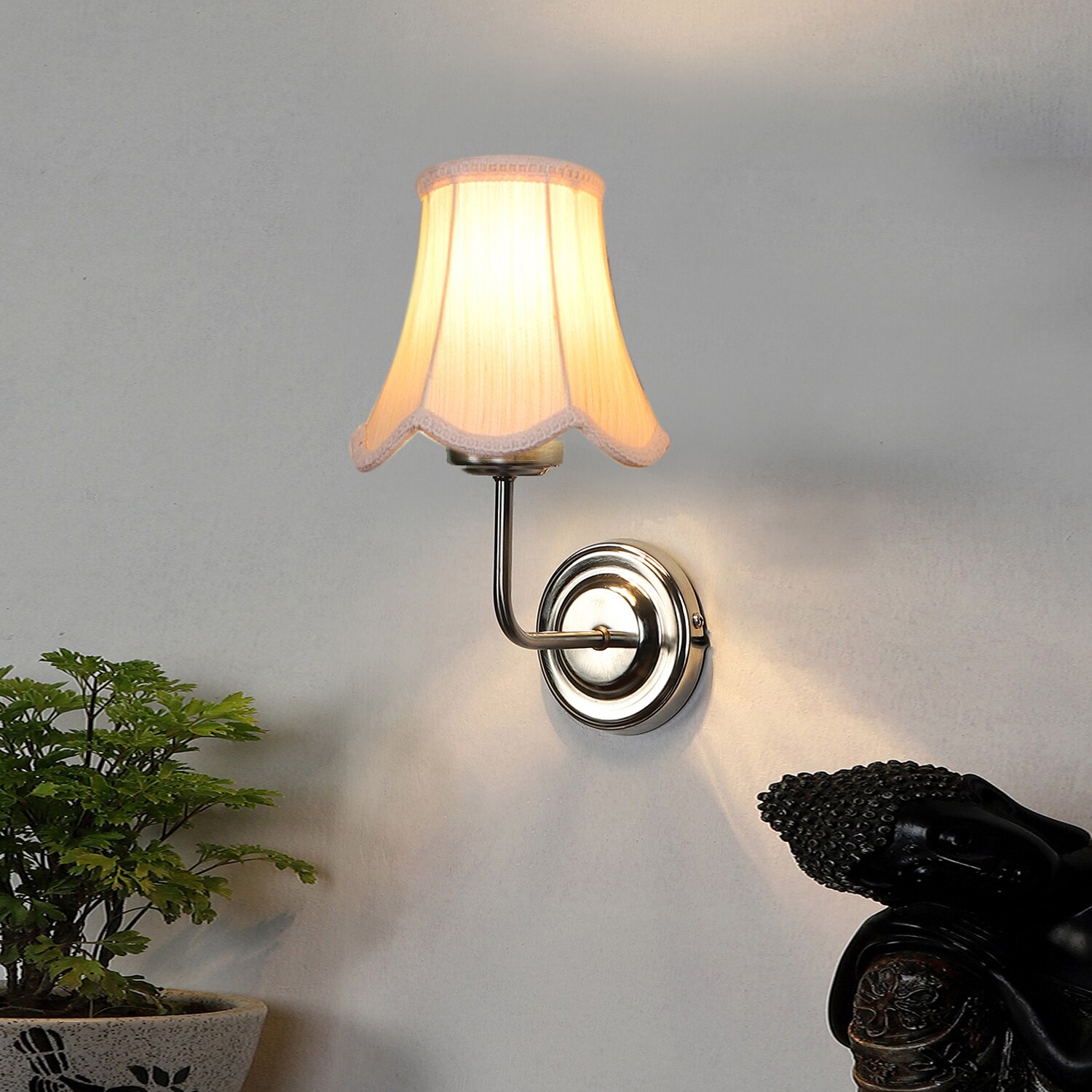 Devansh Steel Cotton Wall Mounted Lamp With Cotton Off White Shade