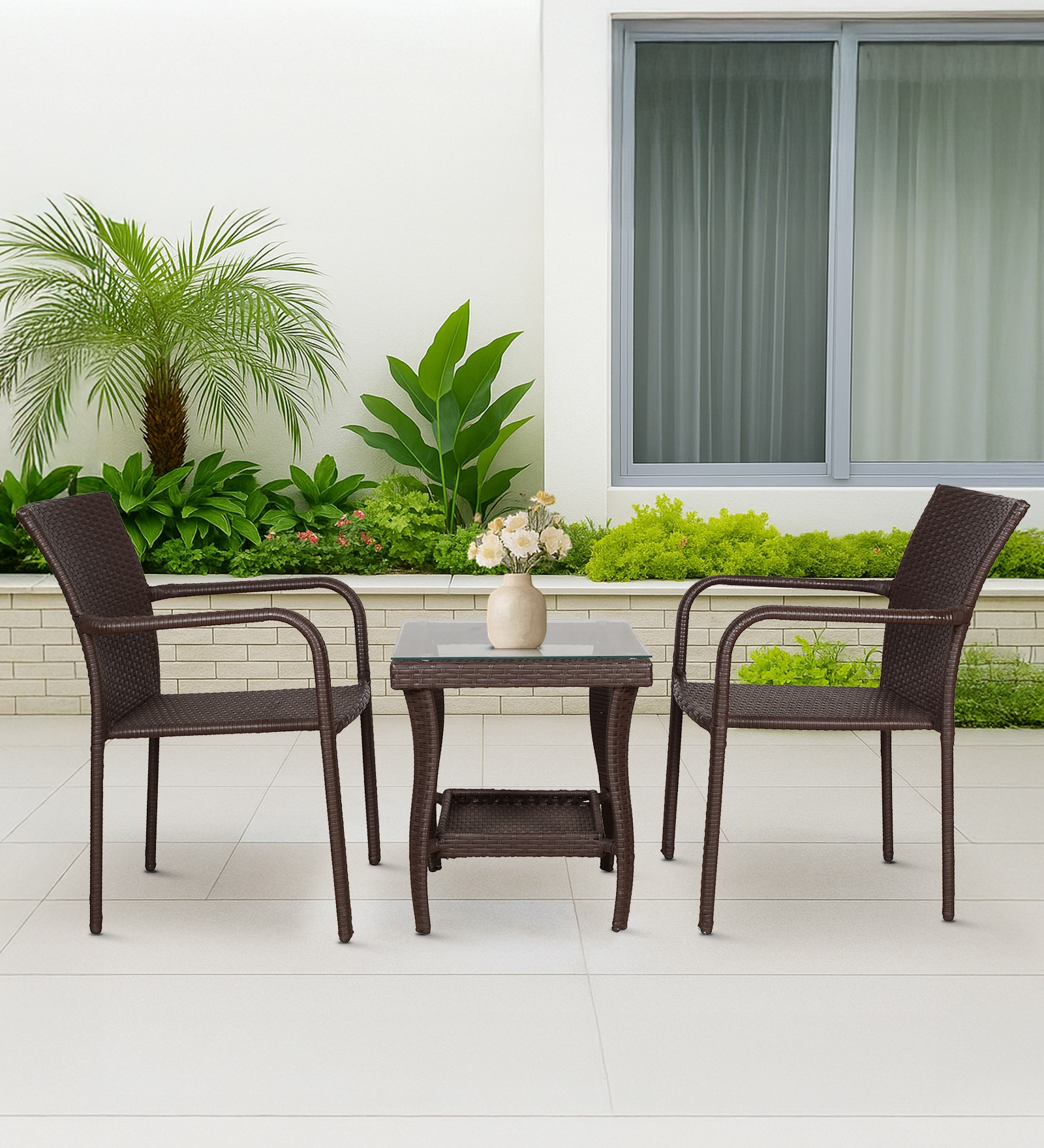 Boulder Wicker Table And Chair Set Brown Black Dual Tone Finish - Outkraft
