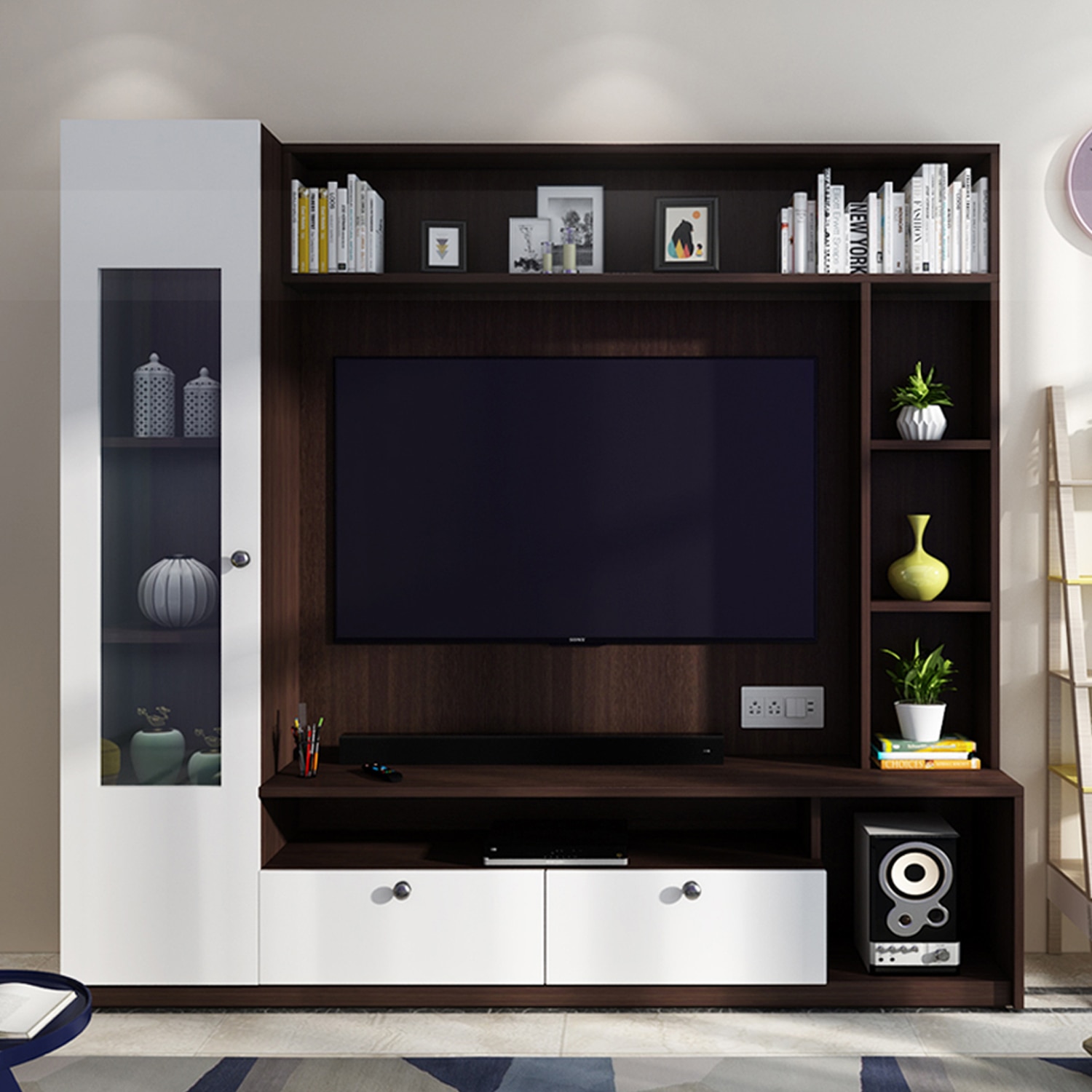 Casper Tv Unit Wenge And Frosty White 55 Inches Tv - Woodbuzz