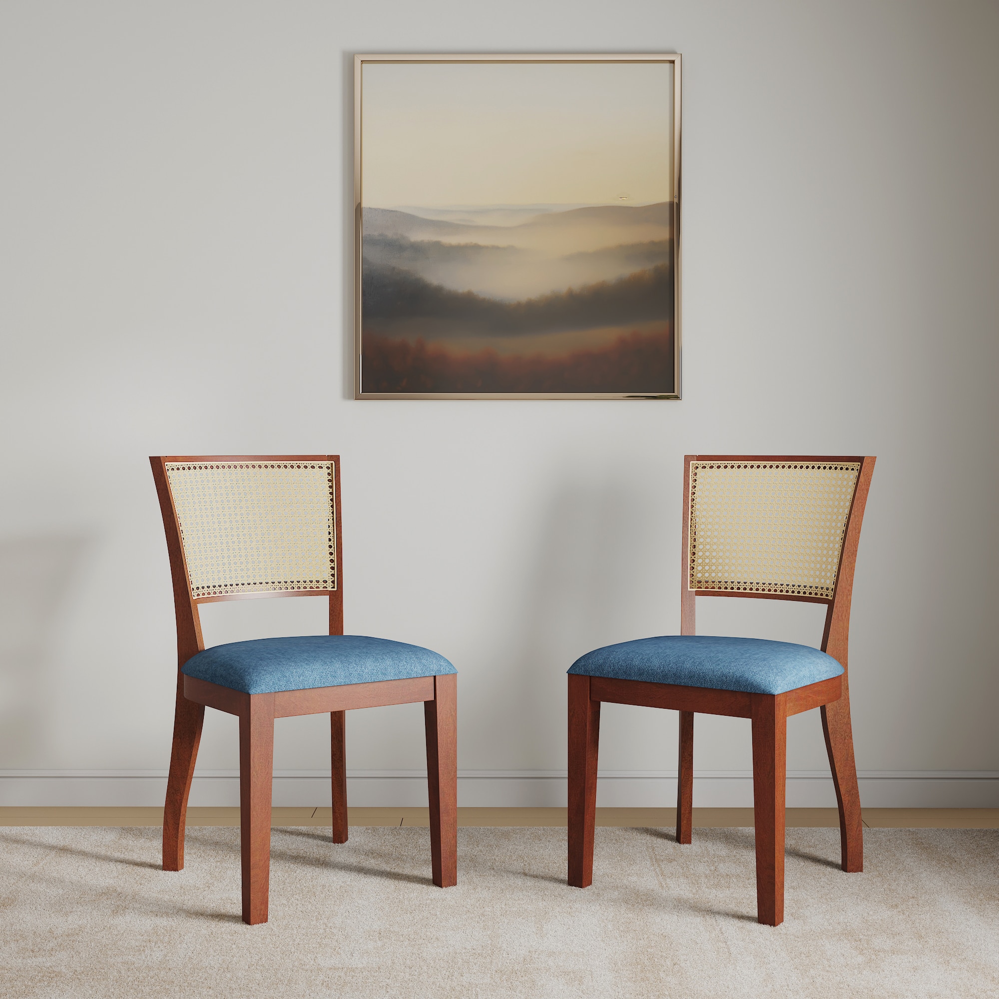Reed Solid Wood Dining Chair in Honey Finish & Baltic Blue Colour - Set of 2 - Urban Ladder