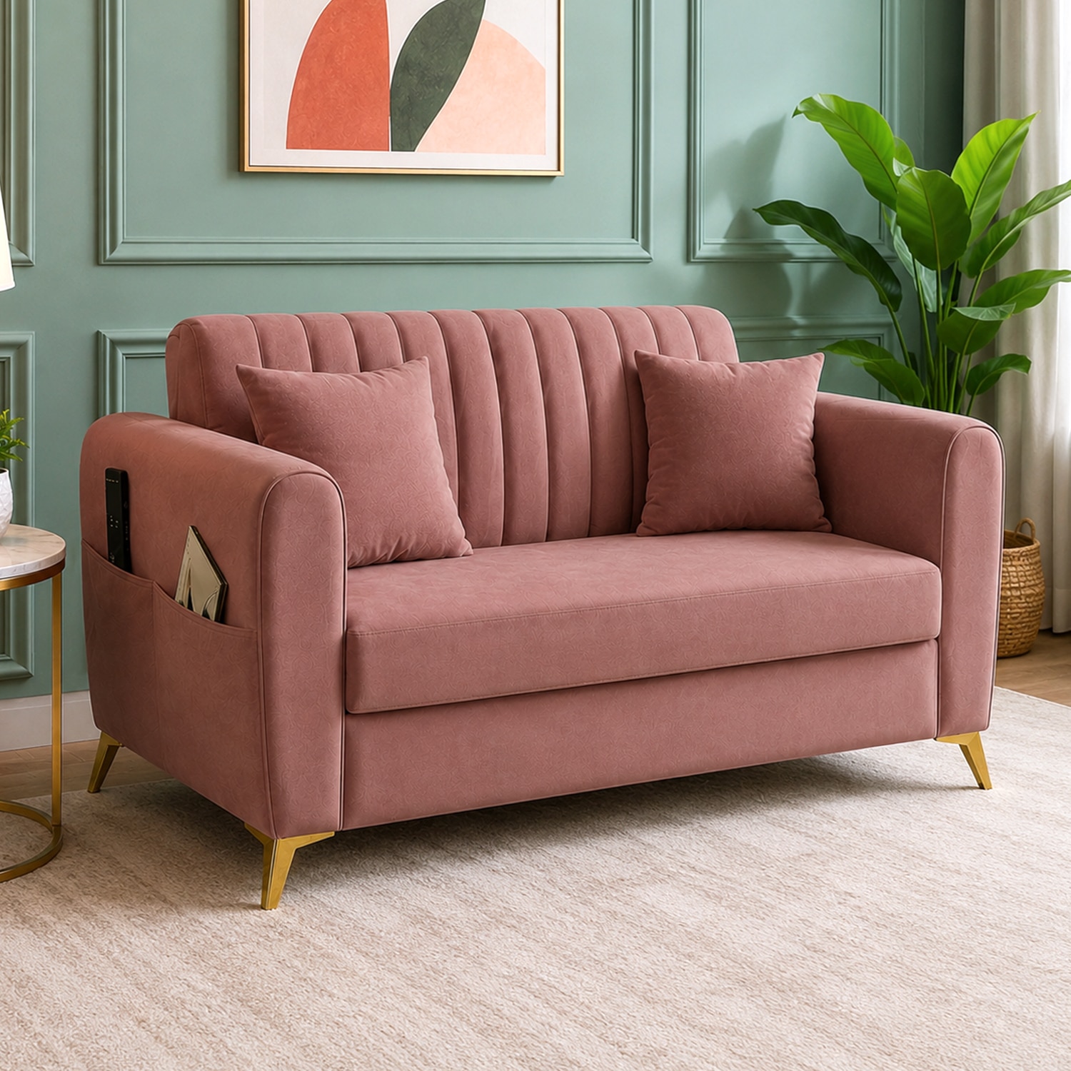 Daraco Velvet 2 Seater Sofa in Peach Color - Home Lifestylez