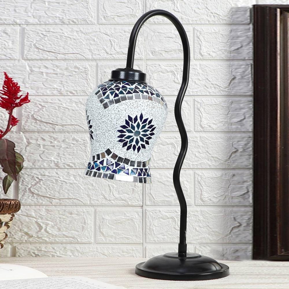 Multicolor Mosaic Glass Zig Zag Curvy Table lamp with Iron Base (EN15) - Devansh