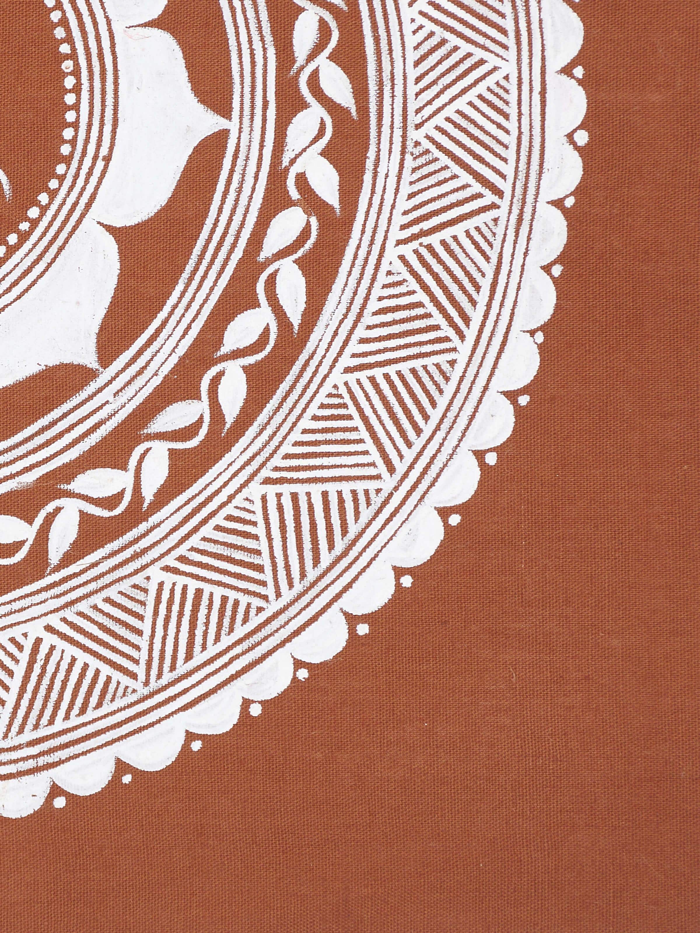 Detailed view of Aipan shree painting focusing on the traditional patterns and rich color palette