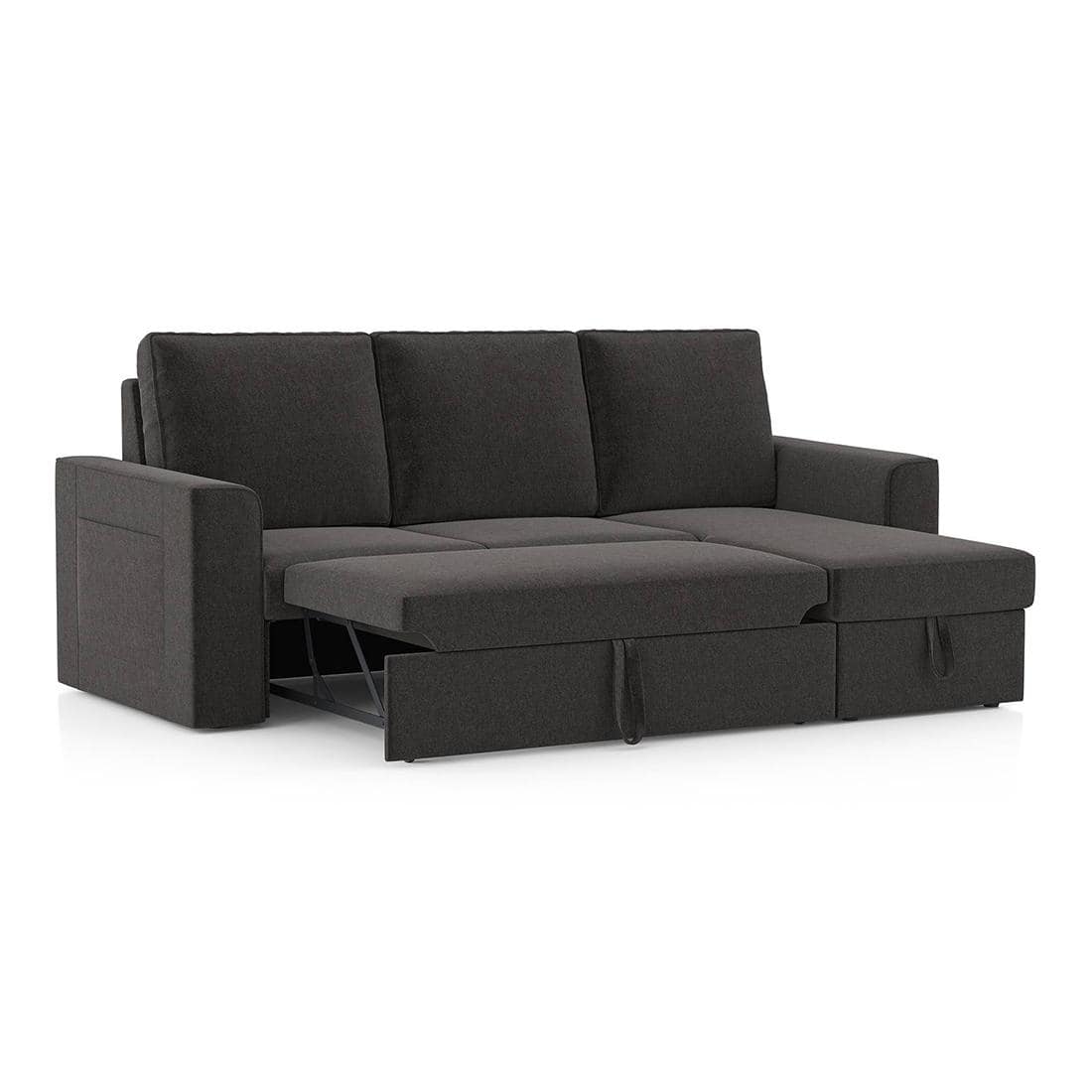 Kowloon Sectional Sofa Cum Bed with Storage Colour Urban grey premium chenille