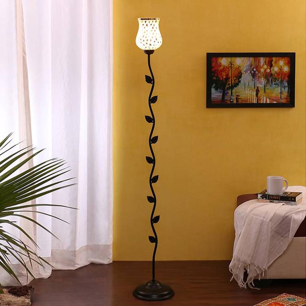 Winthrop Black Glass Shade Floor Lamp