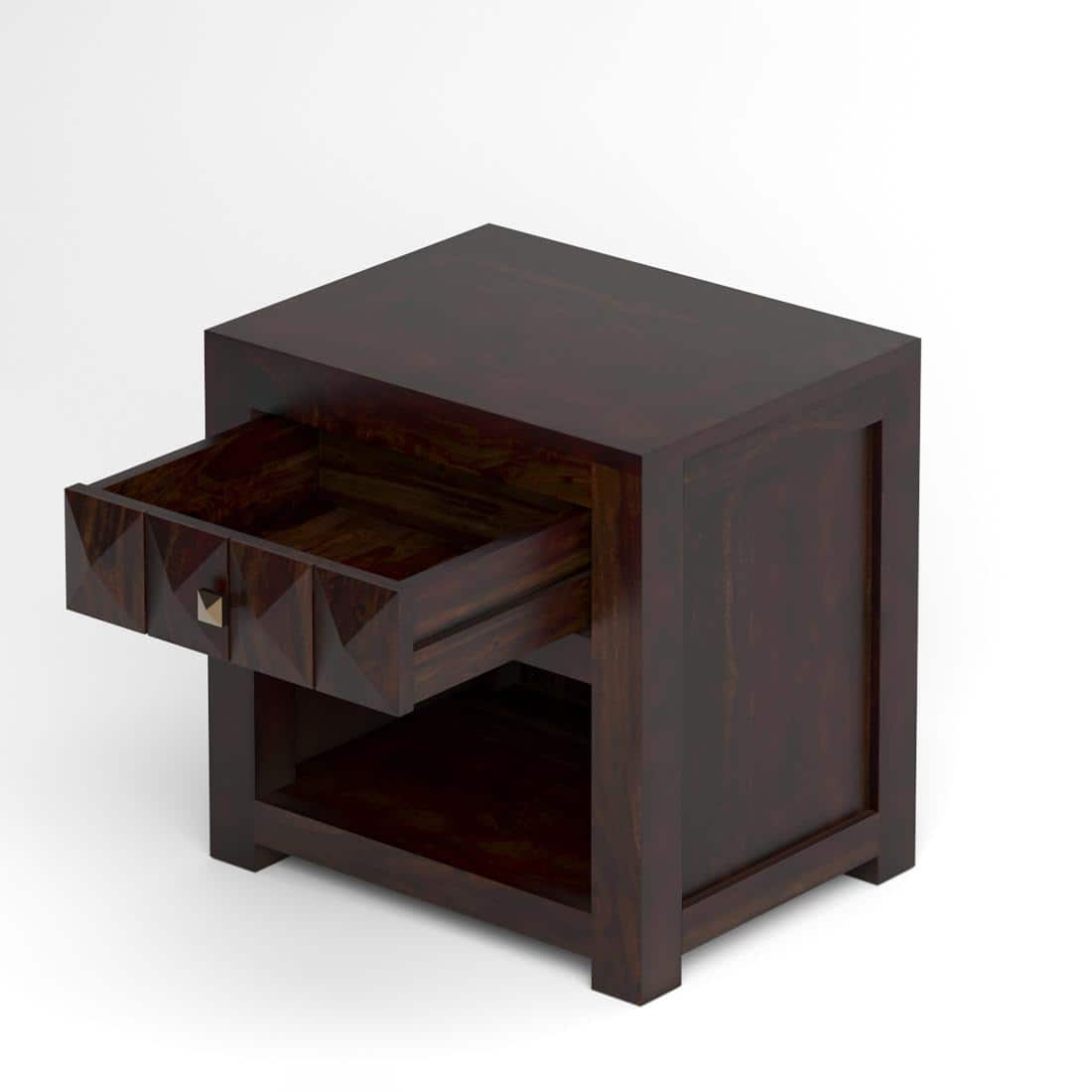 Diamond Solid Wood Bed Side In Walnut Finsh