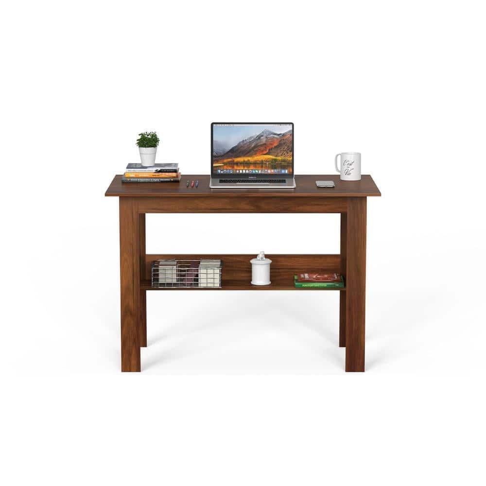 Efflino Engineered Wood Study and Computer Laptop Table for Home or Office, WFH Desk, with Storage for Books and Décor Display for Adults Kids Students - Large (Brown Maple)