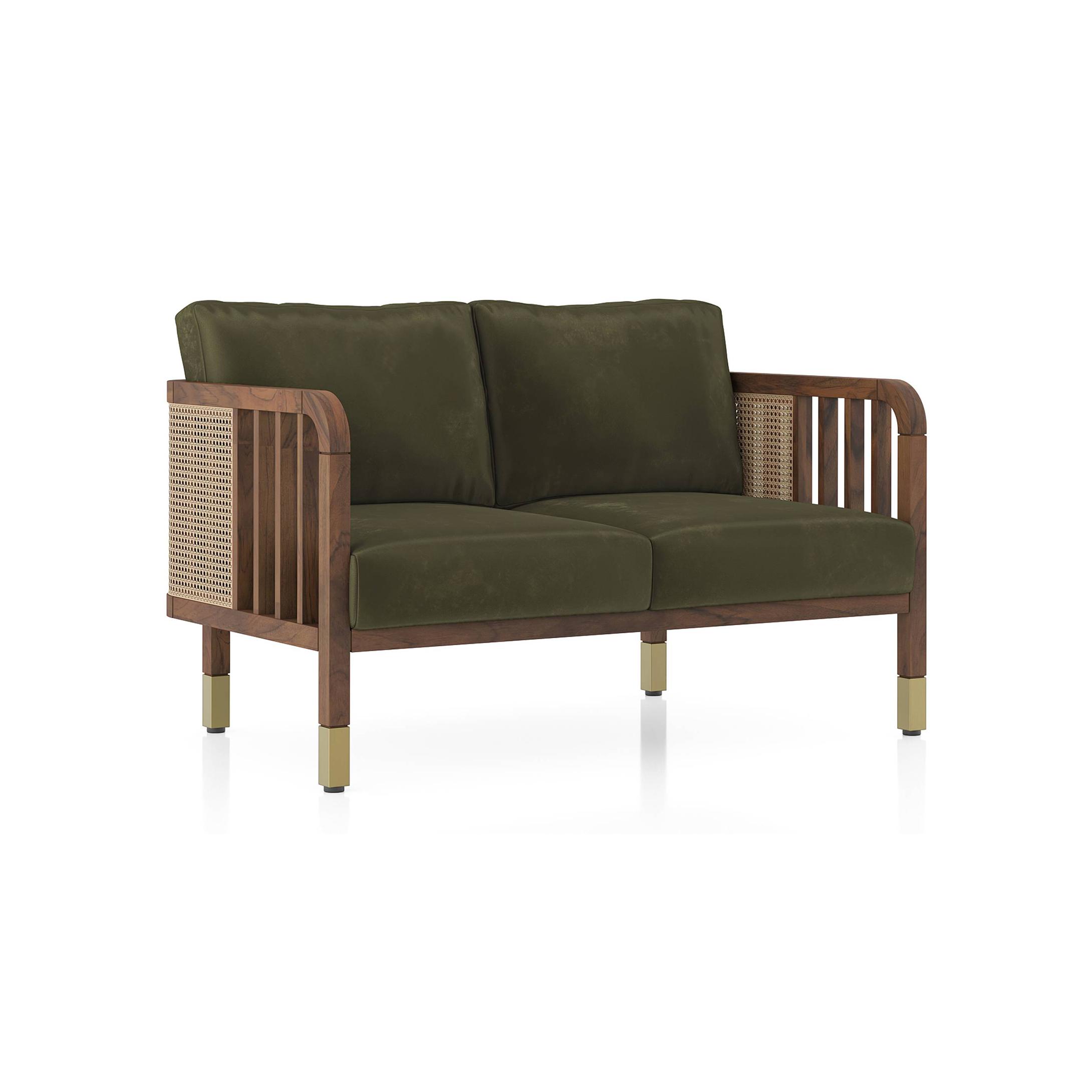 Taran 2 Seater Wooden Sofa in Deep Olive Velvet Colour