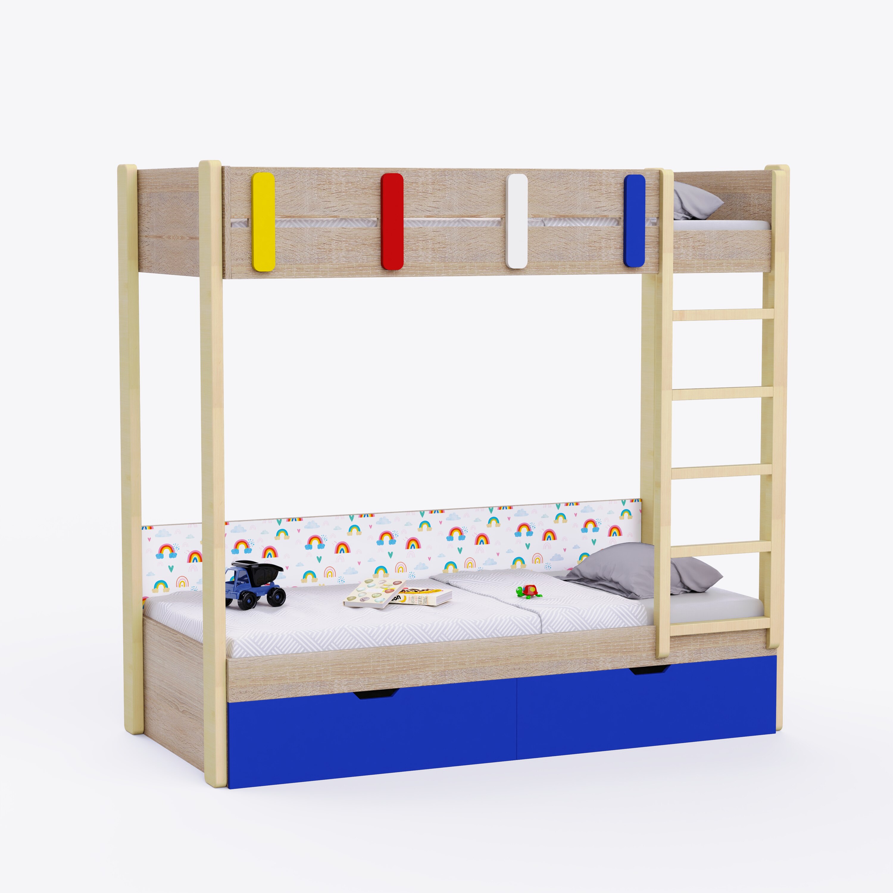 Pine Tree Single Size Bunk Bed In Electric Blue Colour