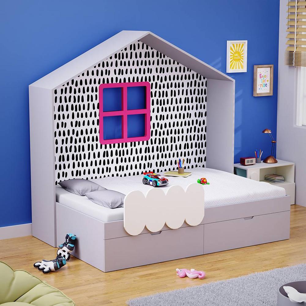 Little Hut Engineered Wood Drawer Storage Bed in Grey Colour