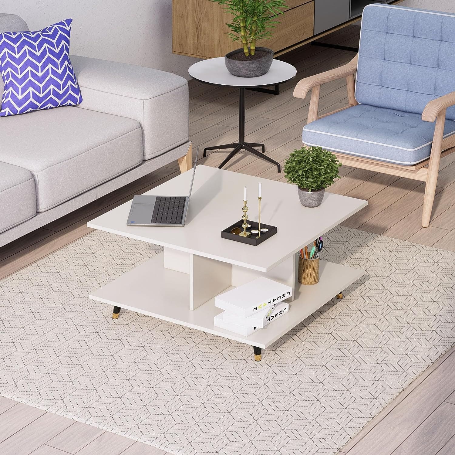 Hexa Engineered Wood Coffee Table With Metal Legs In Frosty White - HexaRed