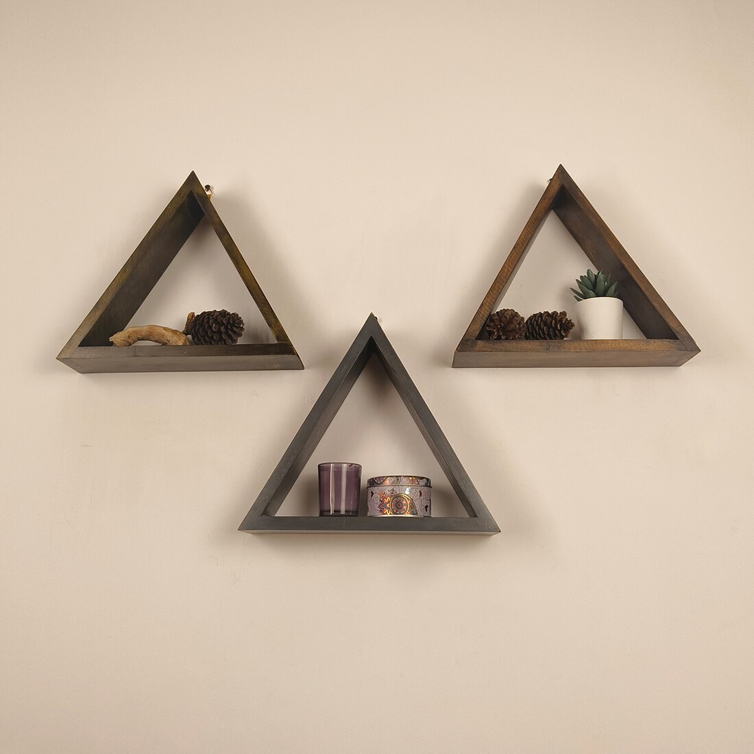 Henry Iii Triangular Set Of 3 Wooden Wall Shelves