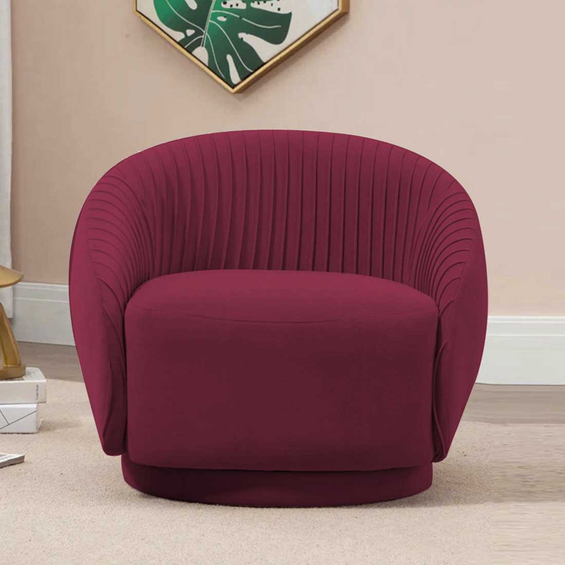 Lorna Swivel Solid Wood Round Chair in Maroon Colour