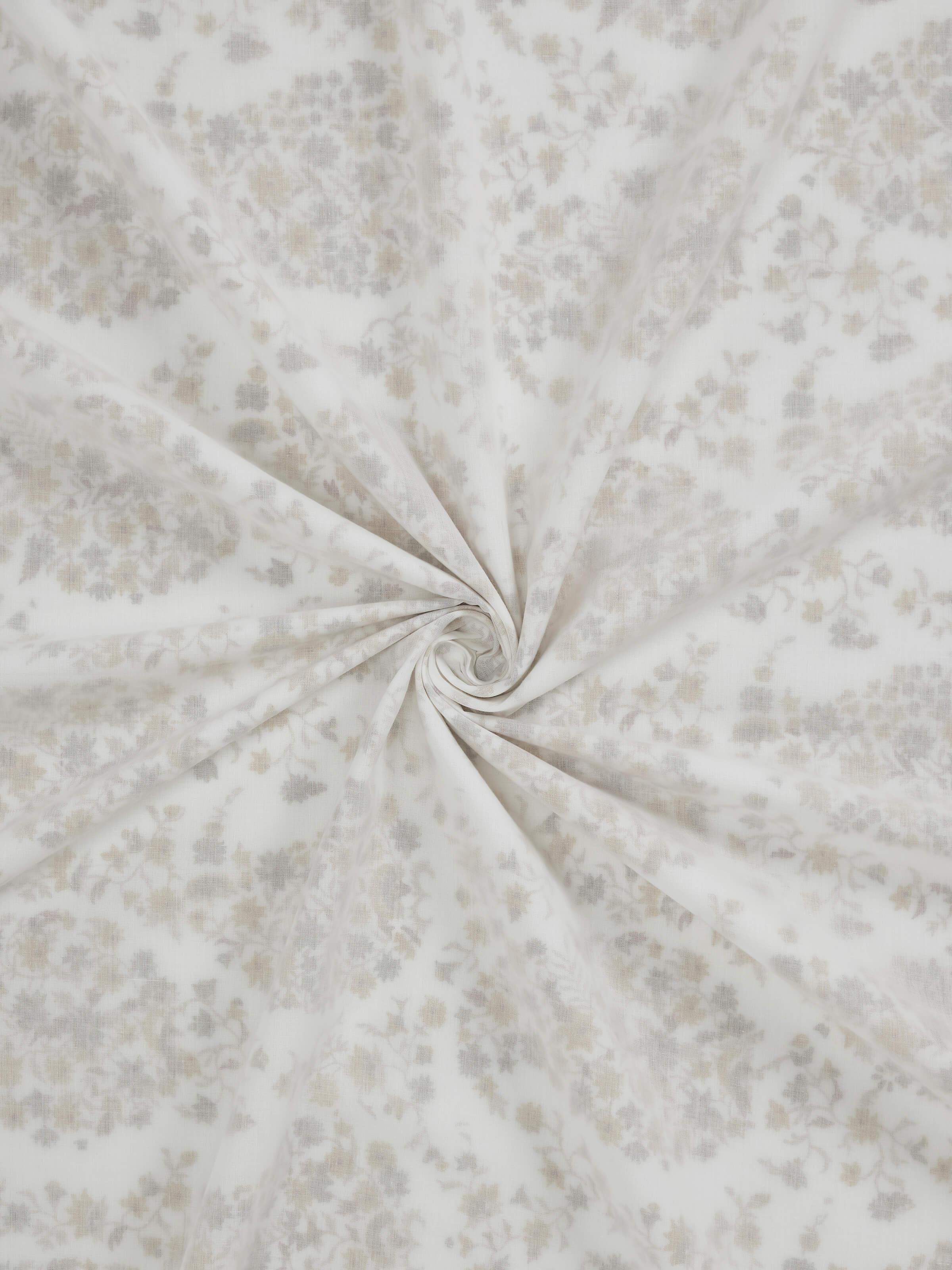 Detail shot: Detailed shot of cotton dohar showing fine paisley block print and soft stitched edges.