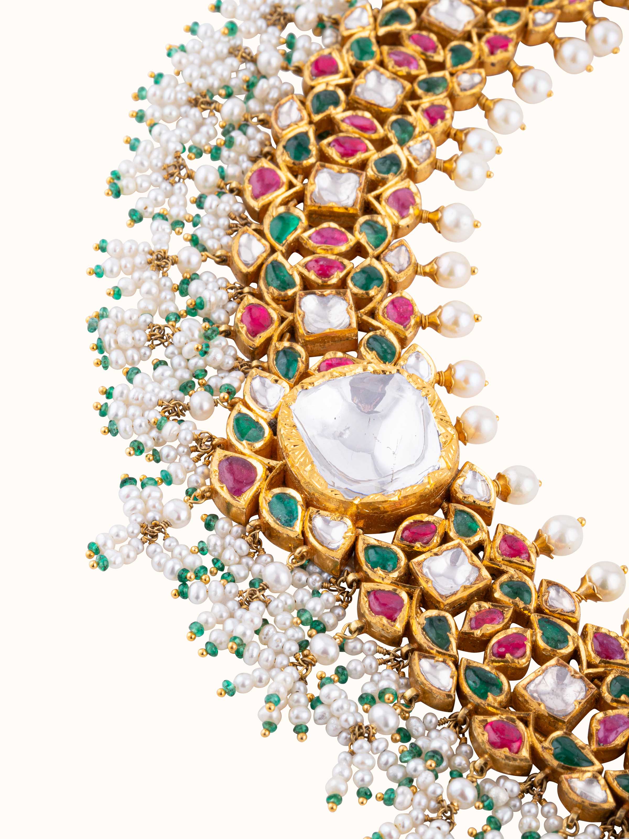 Front view of Jadau 18 karat gold collar necklace