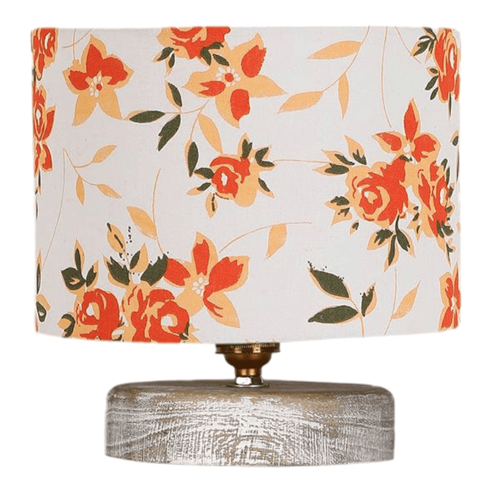 Asher Multicolor cotton table lamp with White Brushed wood base