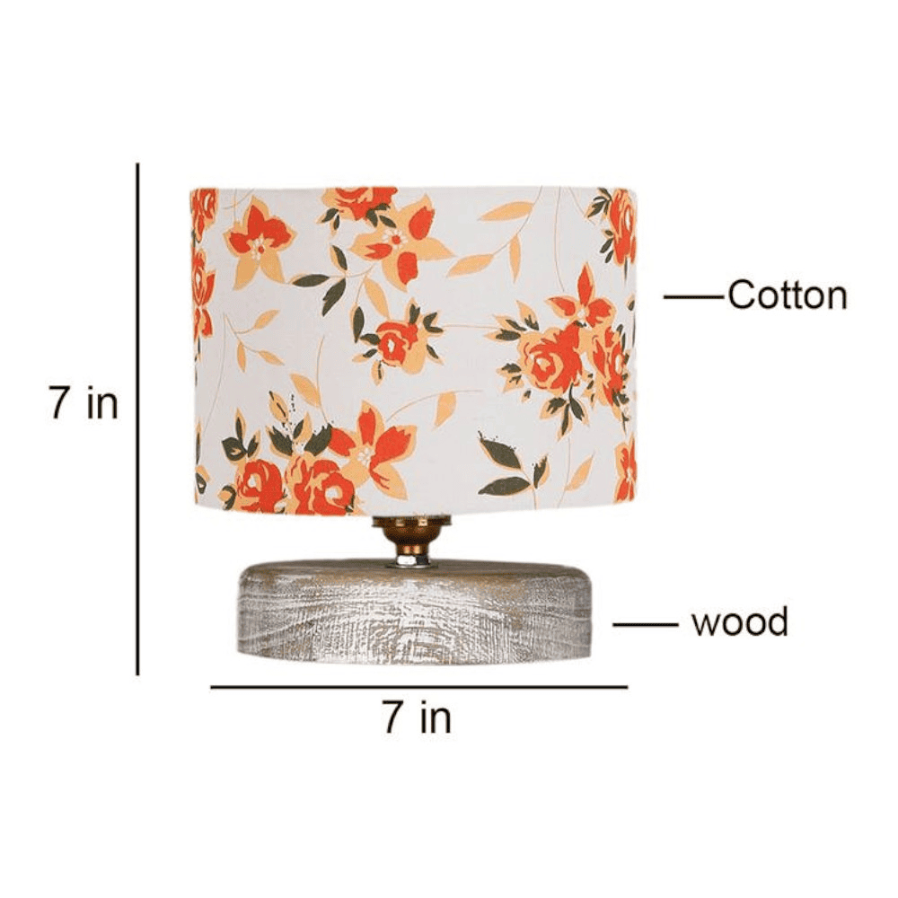 Asher Multicolor cotton table lamp with White Brushed wood base