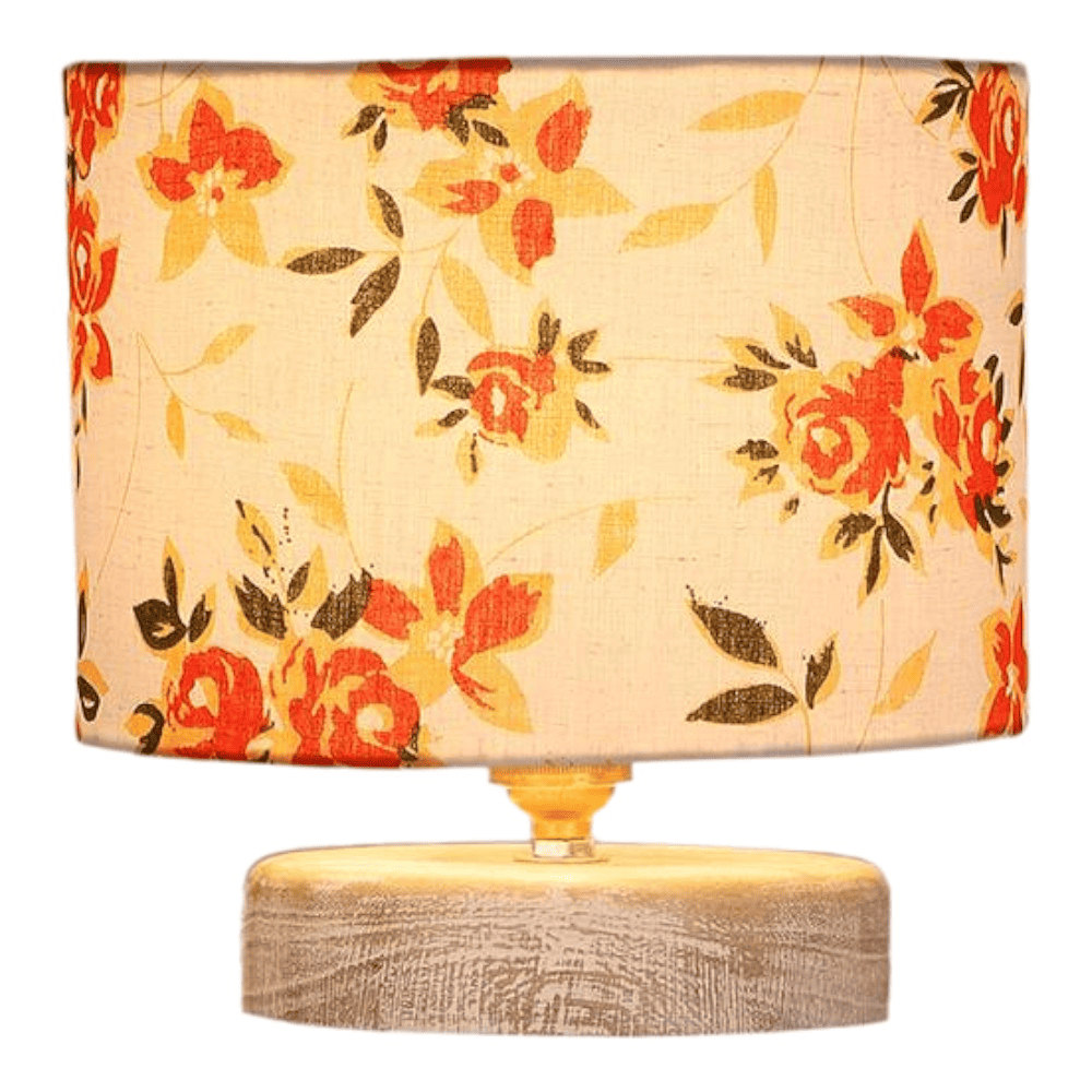 Asher Multicolor cotton table lamp with White Brushed wood base
