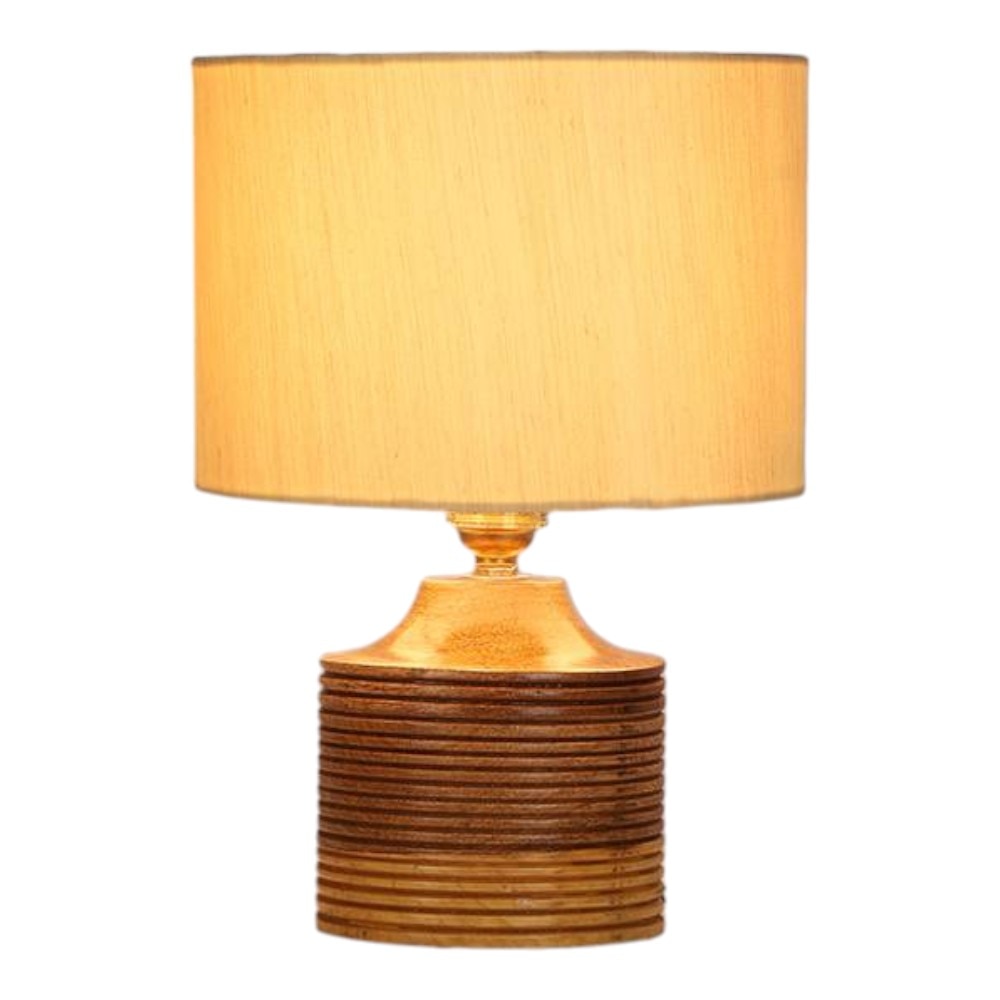 Luna off-white cotton table lamp with Natural Wood Base