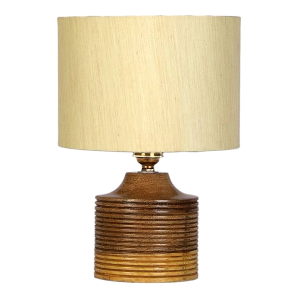 Luna off-white cotton table lamp with Natural Wood Base