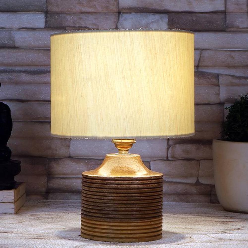 Luna off-white cotton table lamp with Natural Wood Base