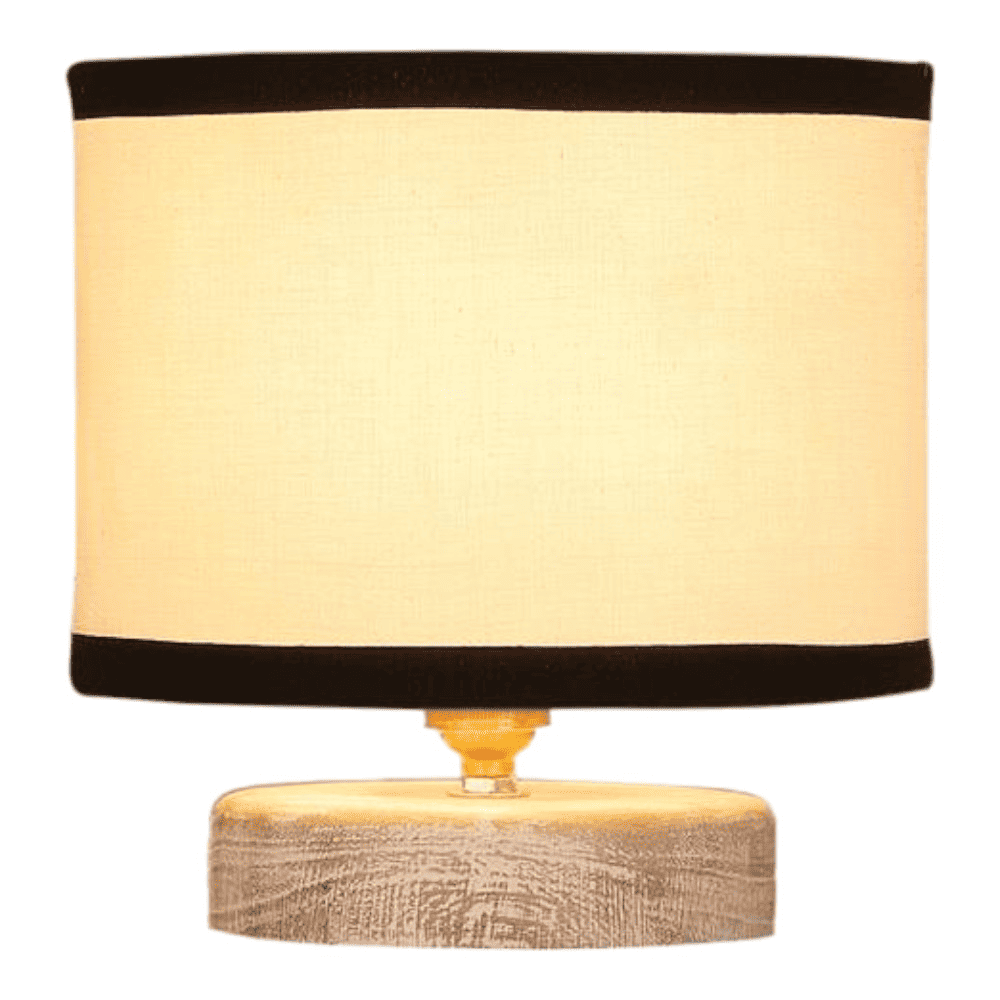 Avery white & black cotton table lamp with White Brushed wood base