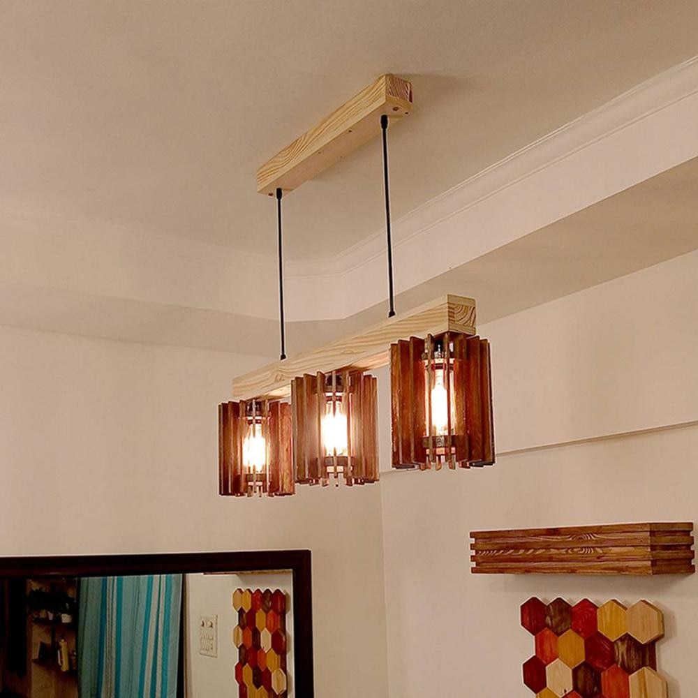 Ventus Beige Solid Wood Cluster Hanging Light - Symplify