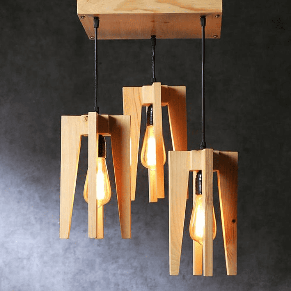 Jet Beige Solid Wood Cluster Hanging Light