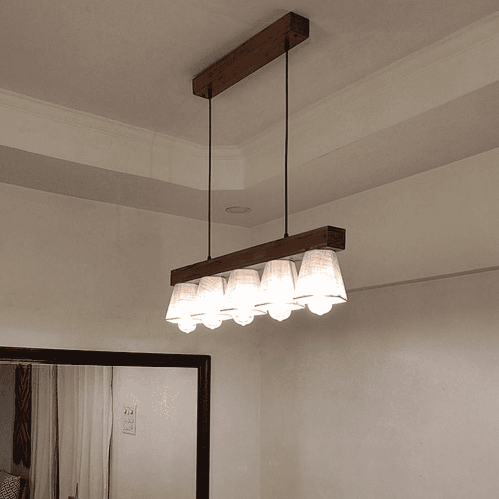 Hexa Brown Solid Wood Cluster Hanging Light