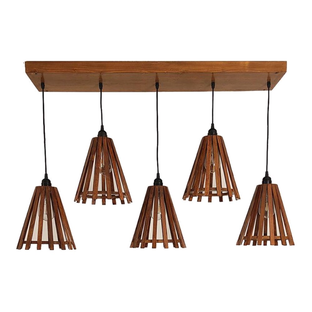 Funnel 5 Series Brown Solid Wood Cluster Hanging Light