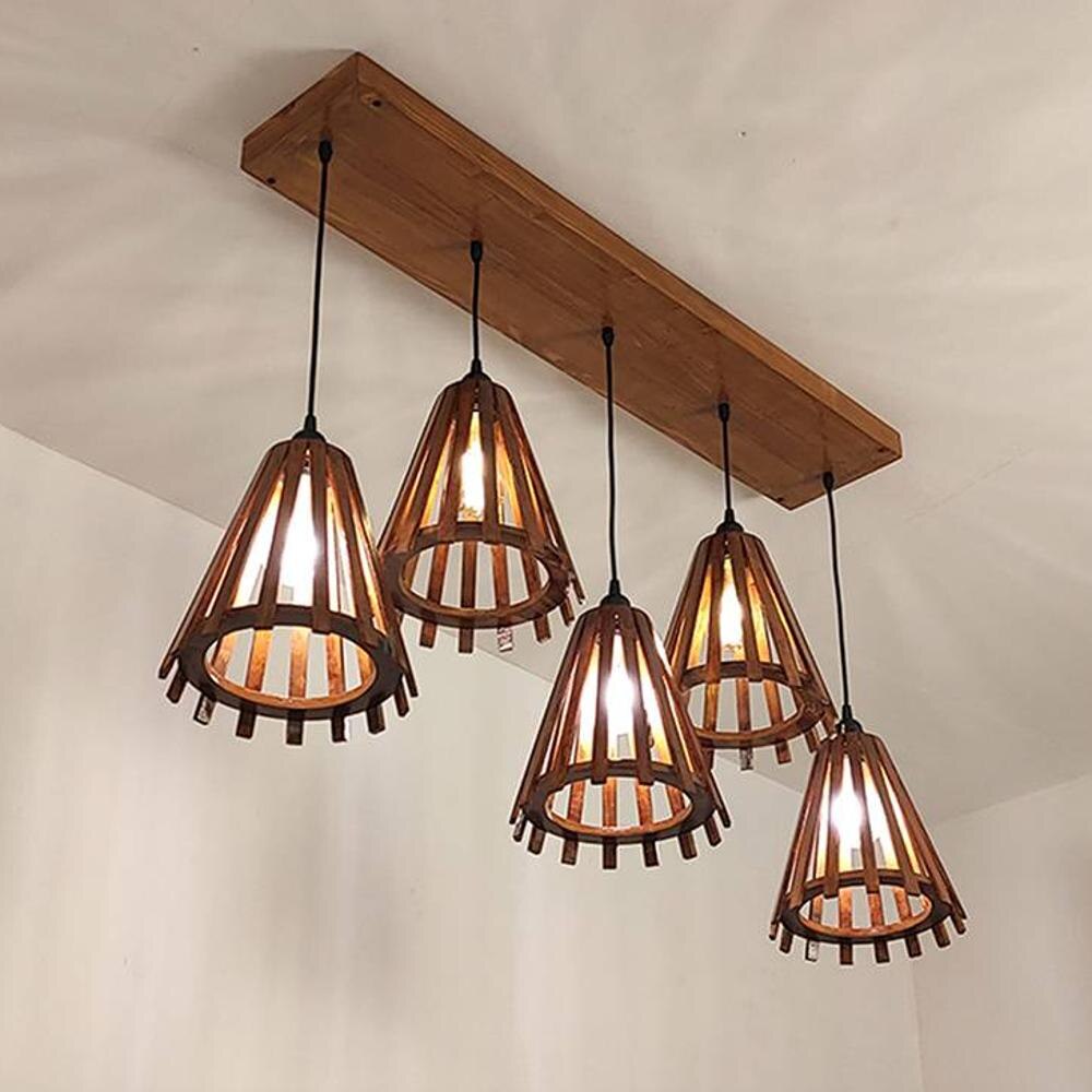 Funnel 5 Series Brown Solid Wood Cluster Hanging Light