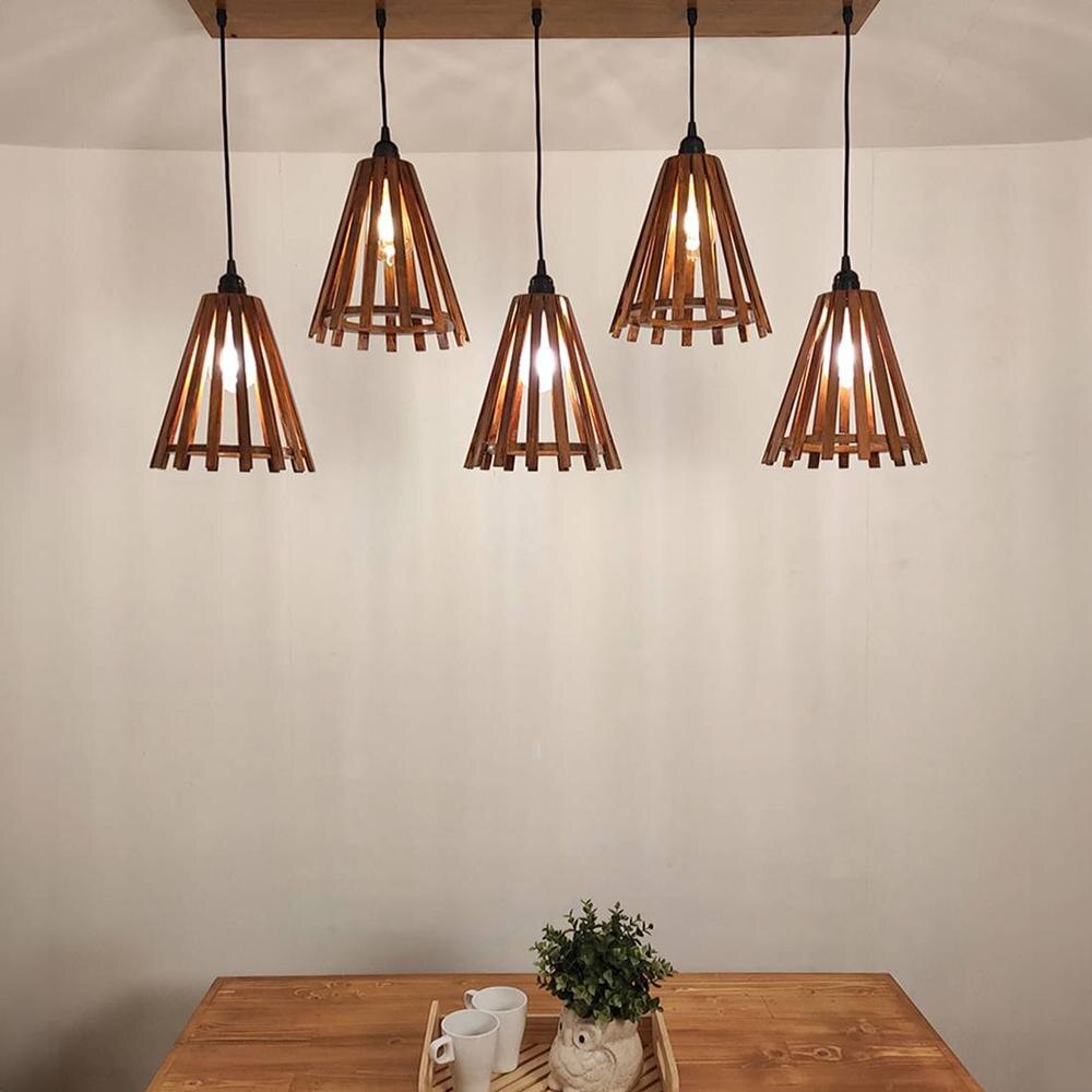 Funnel 5 Series Brown Solid Wood Cluster Hanging Light