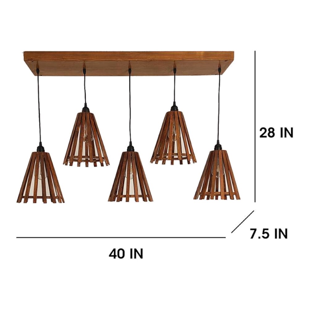Funnel 5 Series Brown Solid Wood Cluster Hanging Light