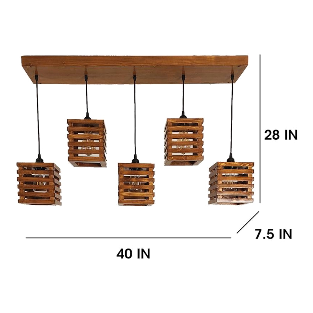 Lyon 5 Series Brown Solid Wood Cluster Hanging Light
