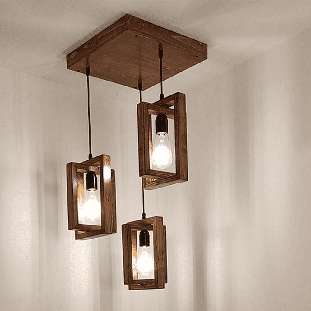 Gyro Brown Solid Wood Cluster Hanging Light