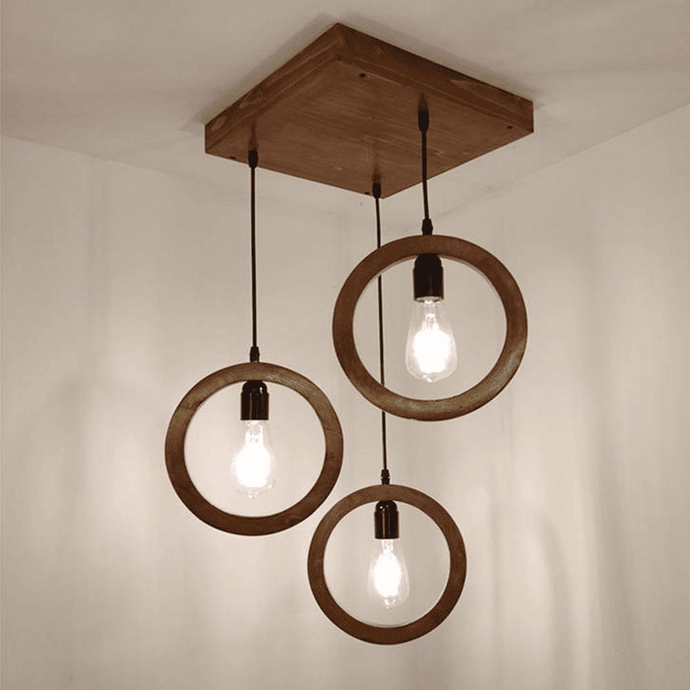 Halo Brown Solid Wood Cluster Hanging Light