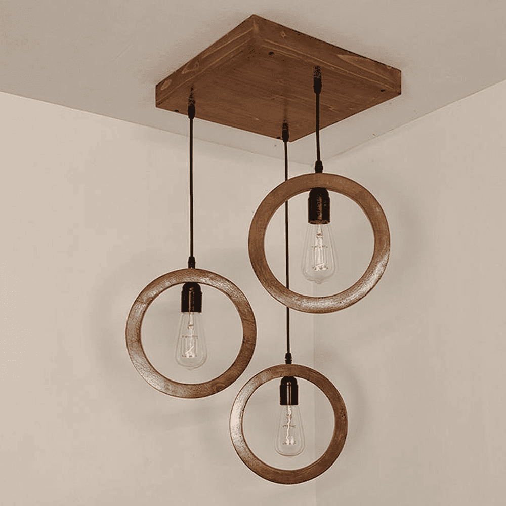 Halo Brown Solid Wood Cluster Hanging Light